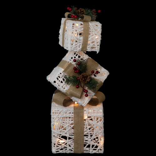 NORTHLIGHT  Led Lighted Stacked Gift Boxes Christmas Decoration - 25.25" - And Beige In White