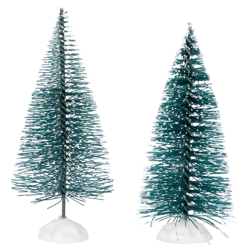 Frosted Mini Bottle Brush Pine Christmas Village Trees - 4" - Set of 2