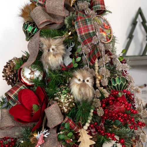 Cardinal Glass Plate with Tree Bark Designed Christmas Ornament - 6" - Brown