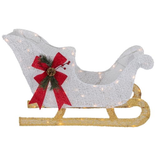 30.25" LED Lighted Glittery White Sleigh Outdoor Christmas Decoration
