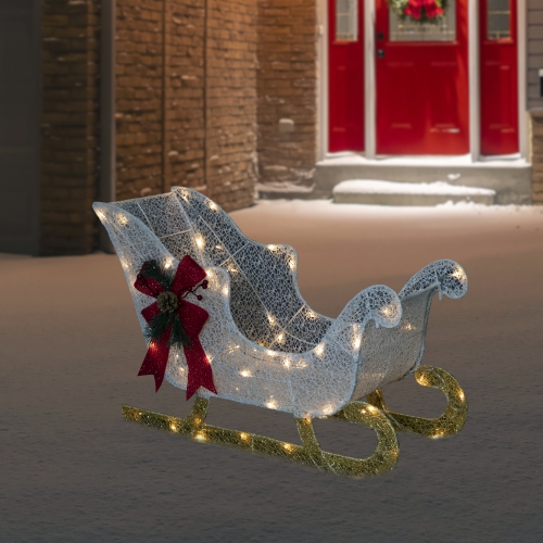 30.25" LED Lighted Glittery White Sleigh Outdoor Christmas Decoration