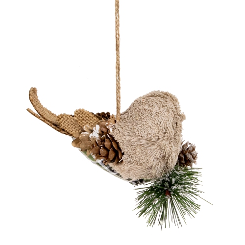 Oiseau orienté vers la gauche avec décoration de Noël pomme de pin – 6,75 po