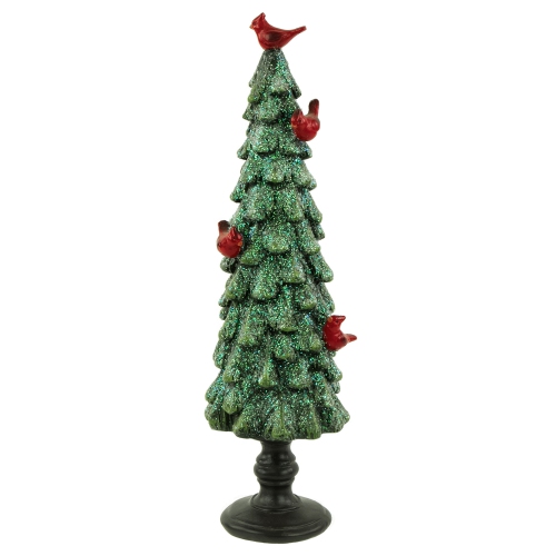 Arbre scintillant avec décoration de Noël Cardinals - 11 po - Vert et rouge