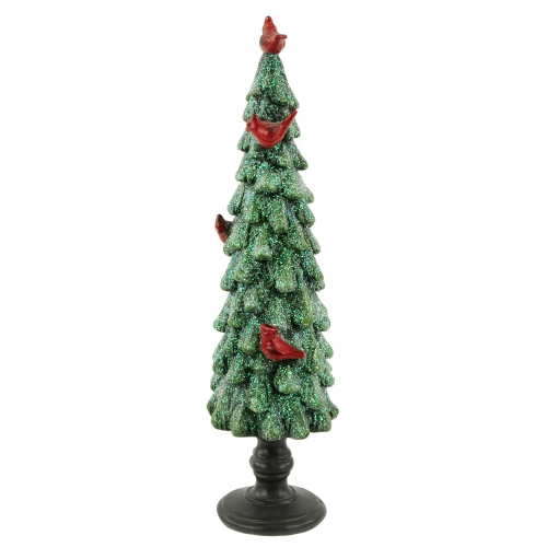Arbre scintillant avec décoration de Noël Cardinals - 11 po - Vert et rouge