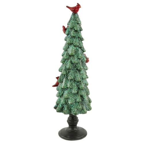 Arbre scintillant avec décoration de Noël Cardinals - 11 po - Vert et rouge