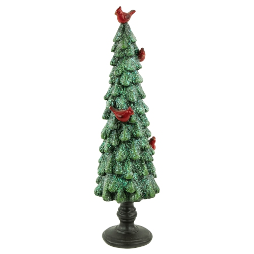 Arbre scintillant avec décoration de Noël Cardinals - 11 po - Vert et rouge