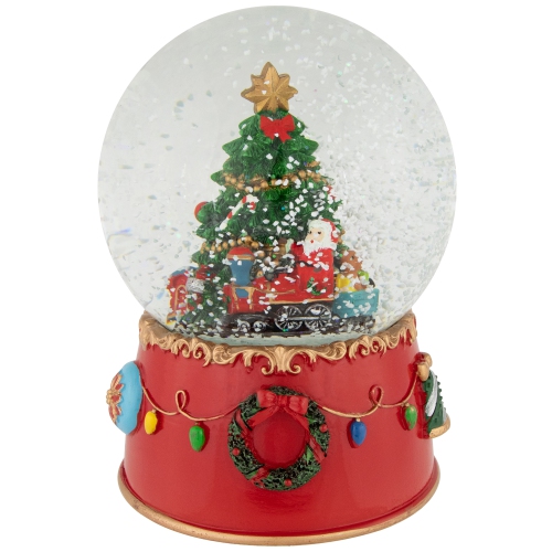 NORTHLIGHT  Train And Christmas Tree Village Musical Snow Globe - 8"