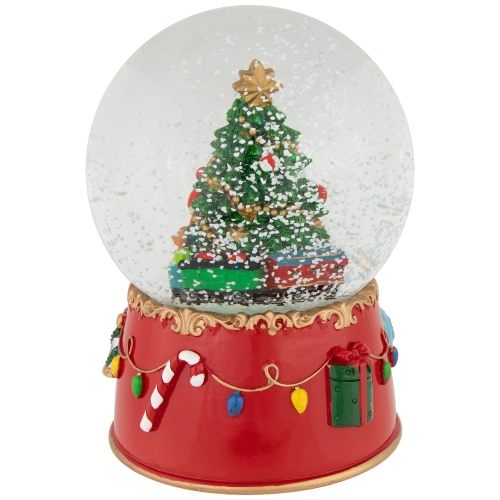 Train and Christmas Tree Village Musical Snow Globe - 8"