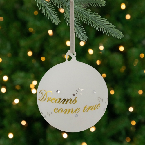 Reindeer "Dreams Come True" Glass Christmas Ornament Ball - 4.5" - Gold and White
