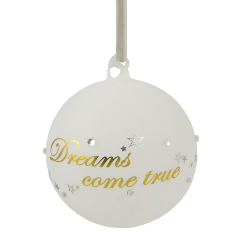 Reindeer "Dreams Come True" Glass Christmas Ornament Ball - 4.5" - Gold and White
