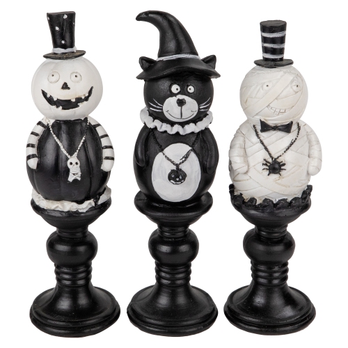 Pumpkin, Cat and Ghost Halloween Candlestick Decorations - 8.25" - Set of 3