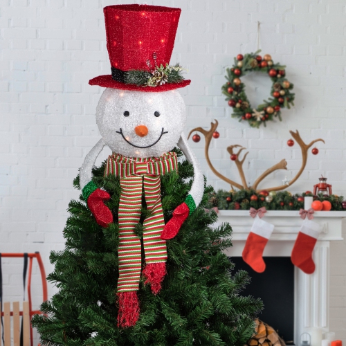 21.5" Lighted Snowman with Red Top Hat Christmas Tree Topper