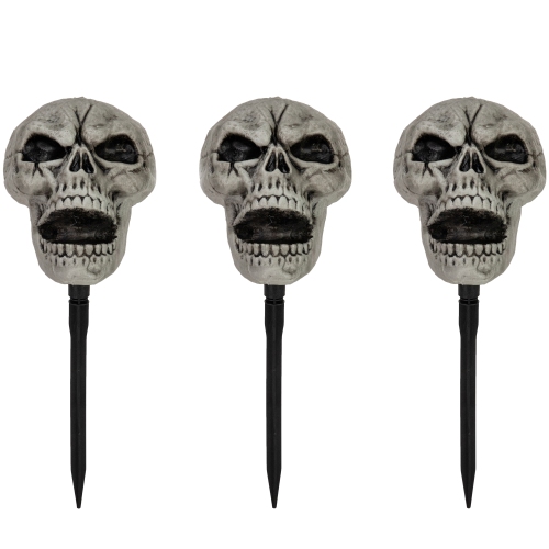 NORTHLIGHT  Set Of 3 Skull Stakes Outdoor Yard Halloween Decorations