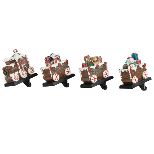 Set of 4 Gingerbread Train Christmas Stocking Holders 4.75"