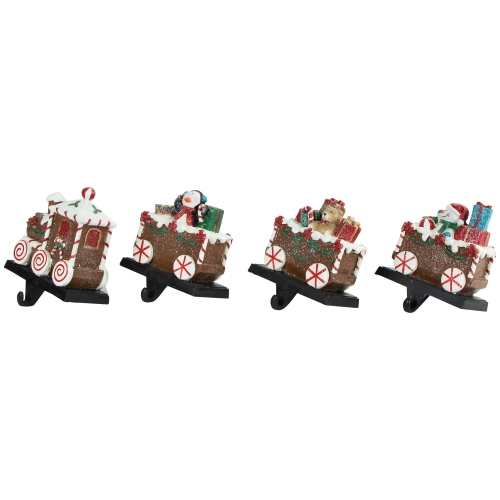 Set of 4 Gingerbread Train Christmas Stocking Holders 4.75"