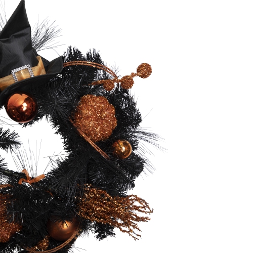 Orange and Black Witch and Pumpkins Halloween Wreath, 24-Inch, Unlit