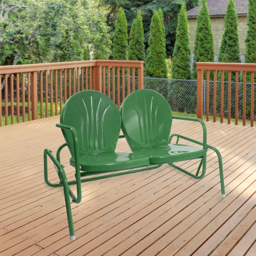 2-Person Outdoor Retro Metal Tulip Double Glider Patio Chair, Green