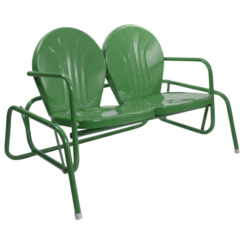 2-Person Outdoor Retro Metal Tulip Double Glider Patio Chair, Green
