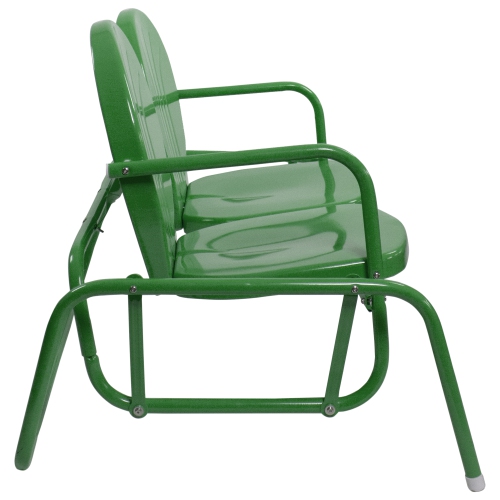2-Person Outdoor Retro Metal Tulip Double Glider Patio Chair, Green