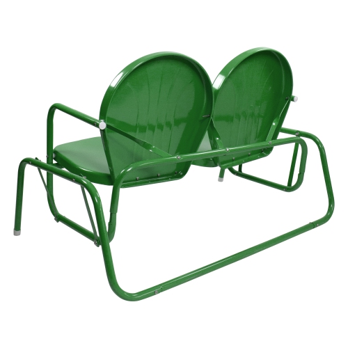 2-Person Outdoor Retro Metal Tulip Double Glider Patio Chair, Green