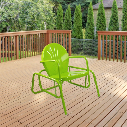 Outdoor Retro Metal Tulip Glider Patio Chair, Lime Green