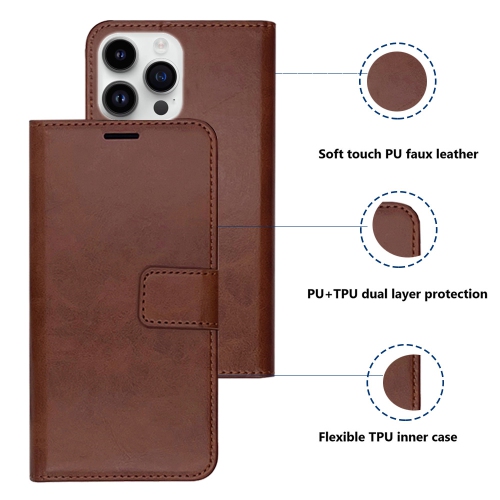 XCRS Folio Magnetic Wallet Cover, PU Leather Pouch with Card Slot and Stand Case for iPhone 14 Pro Max