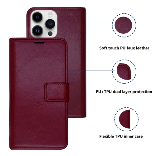 XCRS Folio Magnetic Wallet Cover, PU Leather Pouch with Card Slot and Stand Case for iPhone 14 Pro Max