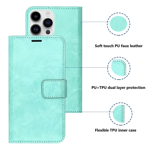 XCRS Folio Magnetic Wallet Cover, PU Leather Pouch with Card Slot and Stand Case for iPhone 14 Pro Max