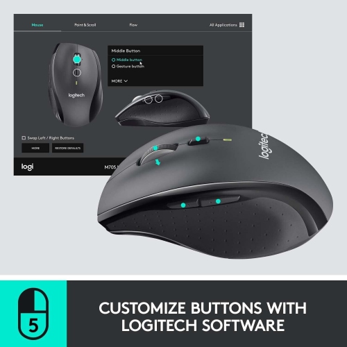 Logitech M705 Marathon Wireless Laser Mouse 1000 DPI with USB Receiver- Black by LOGITECH - Refurbished condition - Image 4