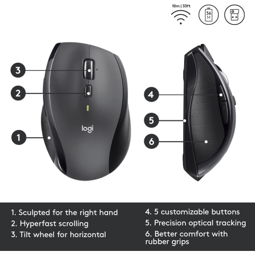 Logitech M705 Marathon Wireless Laser Mouse 1000 DPI with USB Receiver- Black by LOGITECH - Refurbished condition - Image 6