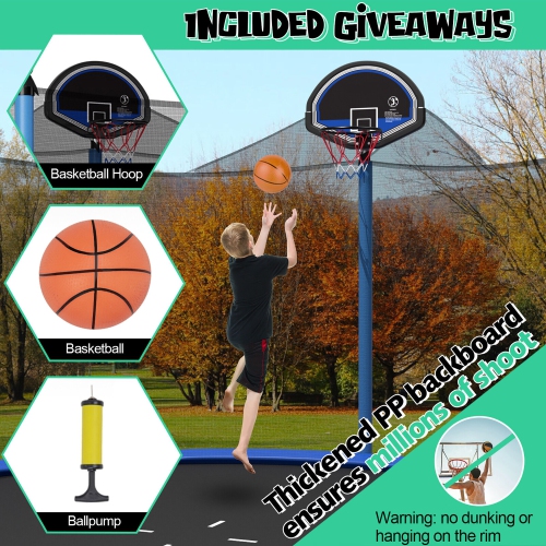 Gymax 12/14/15/16FT Recreational Trampoline w/ Inner Enclosure Net Basketball Hoop Ladder