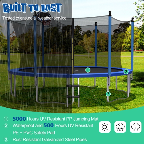 Gymax 12/14/15/16FT Recreational Trampoline w/ Inner Enclosure Net Basketball Hoop Ladder