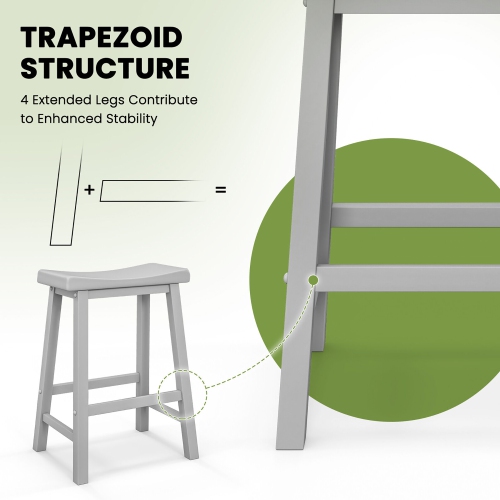 Gymax Set of 4 Saddle Bar Stools Counter Height Dining Chairs w/ Wooden Legs