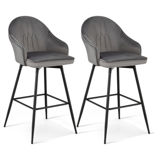 GYMAX  Set Of 2 Velvet Bar Stools Swivel Pub Height Dining Chairs W/ Metal Legs In Gray