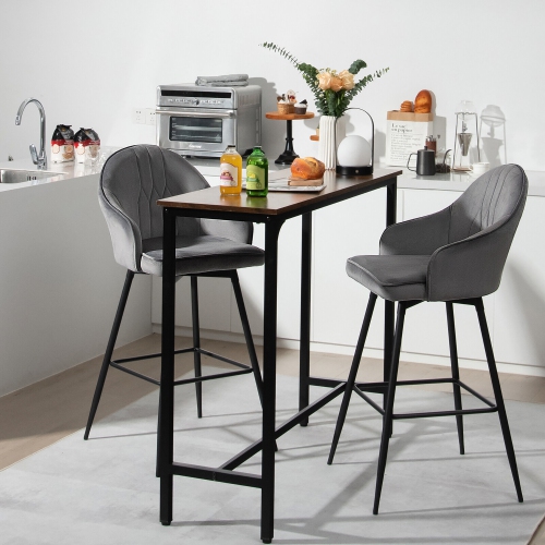 Gymax Set of 2 Velvet Bar Stools Swivel Pub Height Dining Chairs w/ Metal Legs Gray