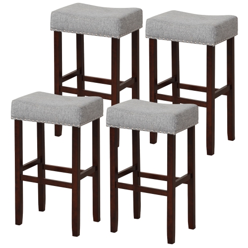 Gymax Set of 4 Bar Stools Bar Height Saddle Kitchen Chairs w/ Wooden Legs Beige