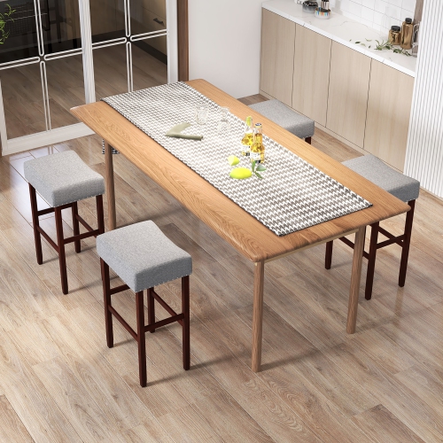 Gymax Set of 4 Bar Stools Bar Height Saddle Kitchen Chairs w/ Wooden Legs Beige