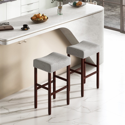 Gymax Set of 4 Bar Stools Bar Height Saddle Kitchen Chairs w/ Wooden Legs Beige