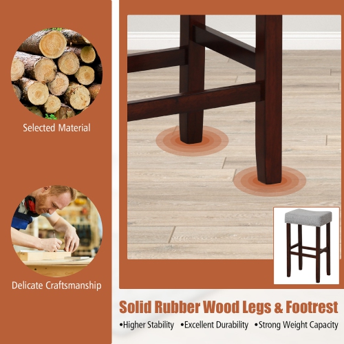 Gymax Set of 4 Bar Stools Bar Height Saddle Kitchen Chairs w/ Wooden Legs Beige