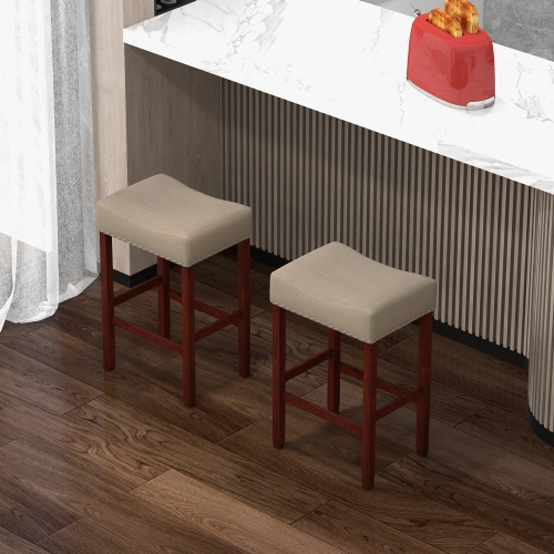Gymax Set of 4 Bar Stools Counter Height Saddle Kitchen Chairs w/ Wooden Legs