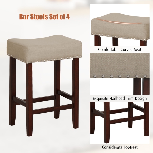 Gymax Set of 4 Bar Stools Counter Height Saddle Kitchen Chairs w/ Wooden Legs