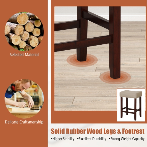 Gymax Set of 4 Bar Stools Counter Height Saddle Kitchen Chairs w/ Wooden Legs