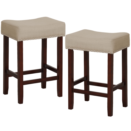 Gymax Set of 4 Bar Stools Counter Height Saddle Kitchen Chairs w/ Wooden Legs