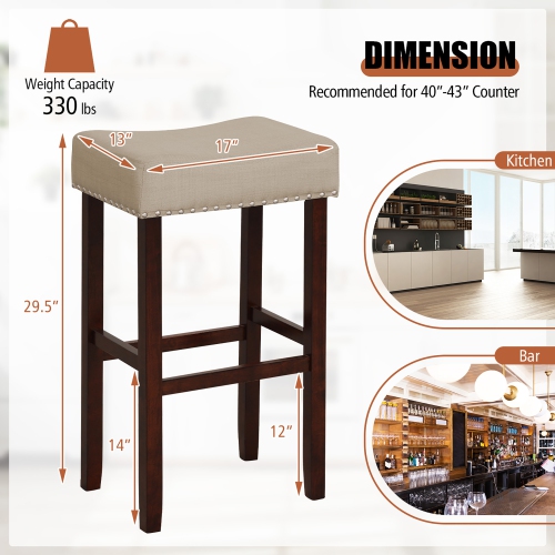 Gymax Set of 4 Bar Stools Bar Height Saddle Kitchen Chairs w/ Wooden Legs Beige