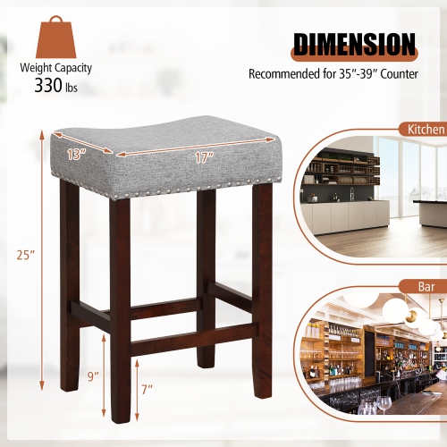 Gymax Set of 4 Bar Stools Counter Height Saddle Kitchen Chairs w/ Wooden Legs