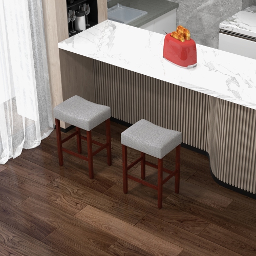 Gymax Set of 4 Bar Stools Counter Height Saddle Kitchen Chairs w/ Wooden Legs