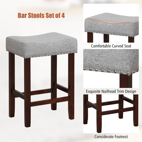 Gymax Set of 4 Bar Stools Counter Height Saddle Kitchen Chairs w/ Wooden Legs