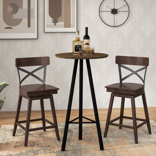 Gymax Set of 2 Wooden Swivel Bar Stools Counter Height Kitchen Chairs w/ Back Brown