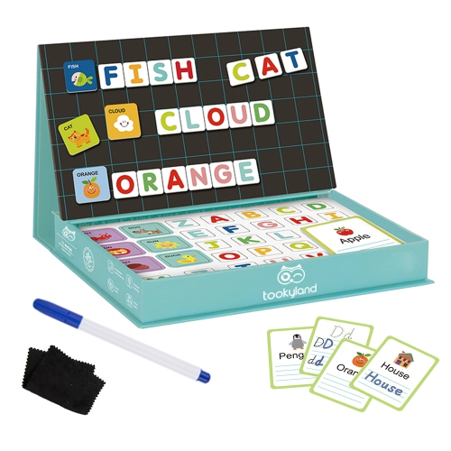 TOOKYLAND Alphabet Learning Magnetic Toy - 151pcs - Spelling and Writing ABC Game with Letter Magnets and Flashcards, for Preschool Kids and Toddlers
