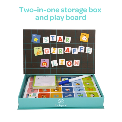 TOOKYLAND Alphabet Learning Magnetic Toy - 151pcs - Spelling and Writing ABC Game with Letter Magnets and Flashcards, for Preschool Kids and Toddlers